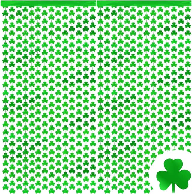 Detalle de Vsosfiza 2-Pack St. Patrick’s Day Clover Streamer Curtains (Green Shamrock) for Party, Photo Booth & Classroom