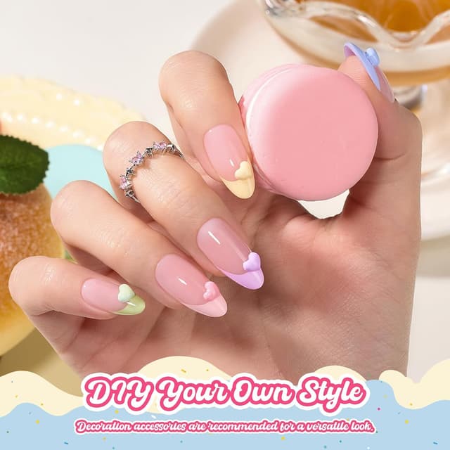 Detalle de Beetles French Tips Press On Nails (Pastel Spring, Medium Almond) — 192-Piece Set with Labeled Tip Sizes