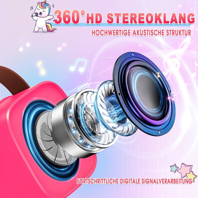 Detalle de Dislocati Mädchen-Karaoke-Set mit Bluetooth: 2 Kinder-Mikrofone, DSP & LED-Lichter (3–12 Jahre)