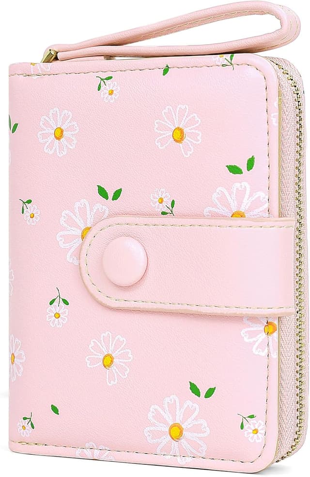 Thumbnail 6 de Busnos Damen-Geldbörse klein: Blüten-Design in Violett mit Münzfach & Kartenfächern