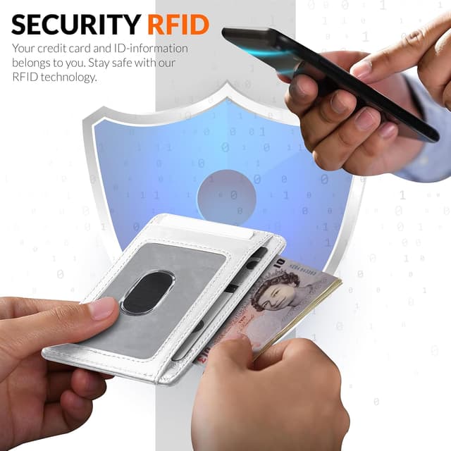 Detalle de Hafaa Slim Wallets for Men UK RFID Leather Card Holder with ID Window – Minimalist White