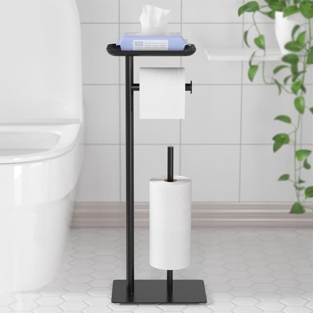 Detalle de Stehender Toilettenpapierhalter mit Edelstahl-Ablage (für 4 Ersatzrollen)