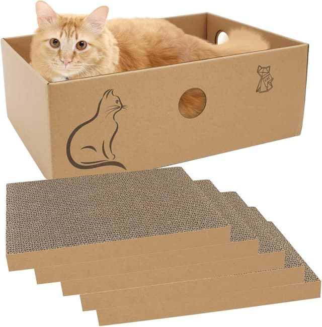 Detalle de MUAEEOK Cat Scratching Board with Box (5 reversible scratch pads) for up to 5kg cats