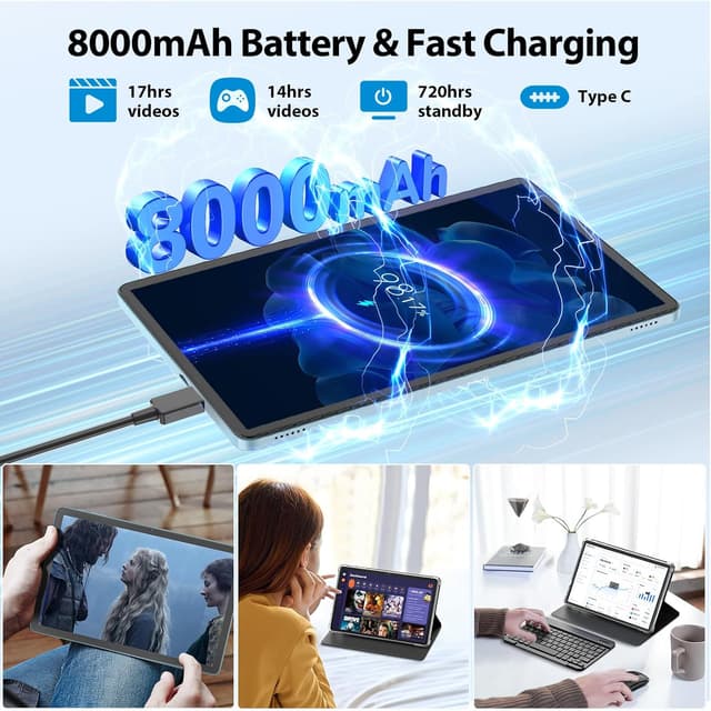 Detalle 2 de Suicoey Suicoey 2026 11-inch Android 15 Tablet with Keyboard (Gemini AI, 24GB+256GB, 5G, Widevine L1)