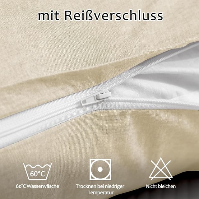 Detalle de TOCOMOA Kissenbezug 40x40 cm im 2er-Set – 100% gewaschene Baumwolle, Oeko-TEX zertifiziert, Leinenoptik