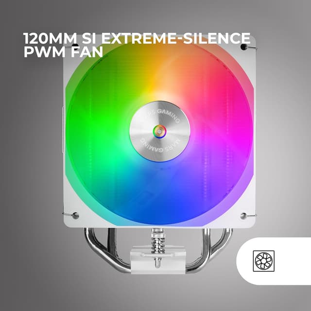 Detalle de Mars Gaming MCPU-X4ARGB dissipatore CPU ARGB con ventola PWM 120 mm e 4 heatpipe fino a 220W TDP (bianco)
