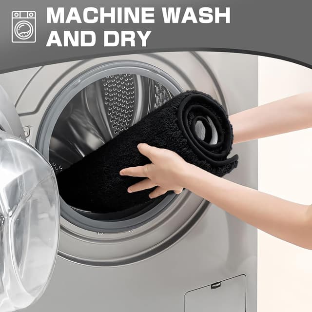 Detalle 2 de wyewye Tapis de bain en microfibre super absorbante (2 cm) Noir 50 x 80 cm