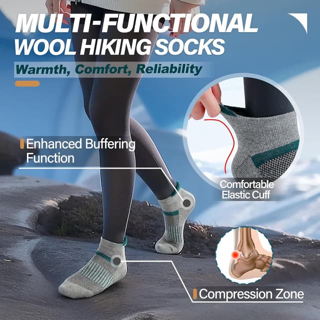 Detalle de Anlisim 6 Pairs Merino Wool Ankle Running & Hiking Socks with Compression Support