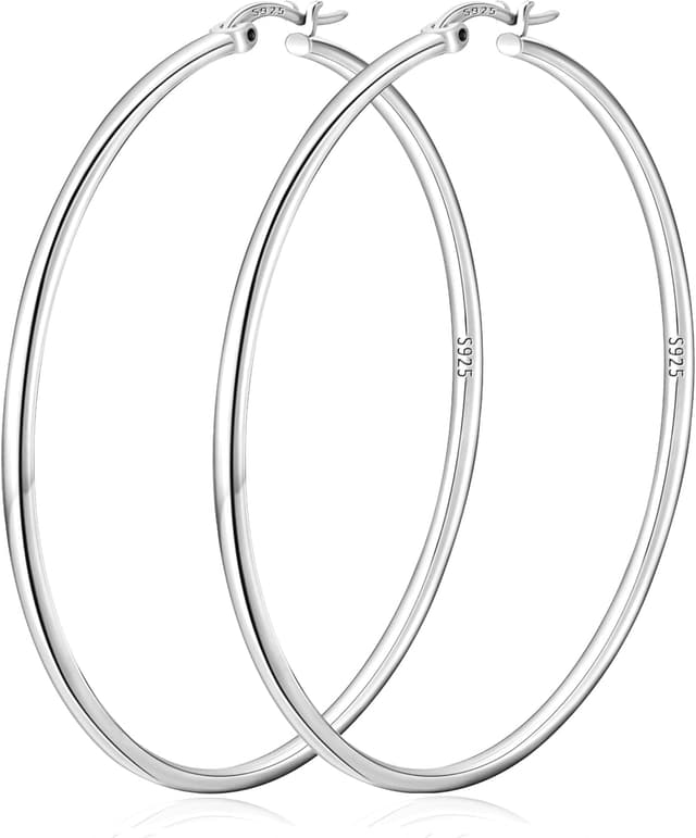 Detalle de DORANA 2 mm dünne große Creolen für Damen aus Silber 925 (hypoallergen, nicht anlaufend) – 20/30/40/50/60/70 mm