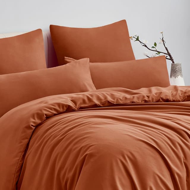 Detalle de Aisbo Bettwäsche 200x200 3-teilig Orange gebrannt (Mikrofaser) mit Reißverschluss