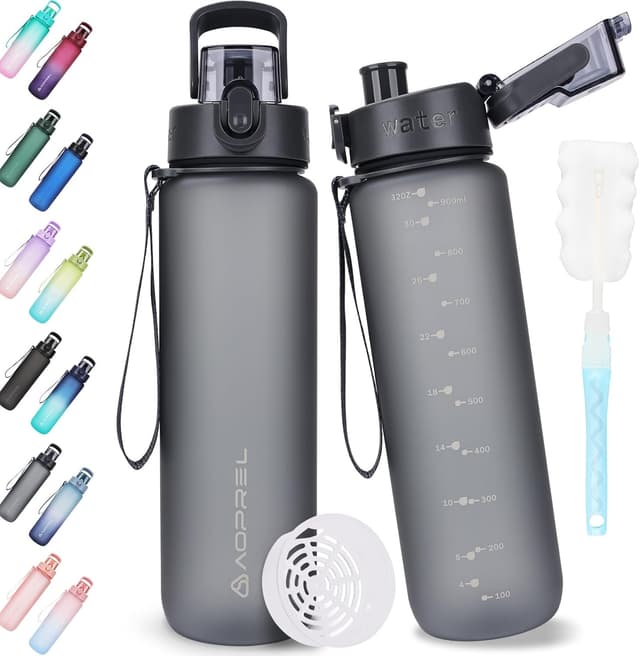 Detalle de AOPREL Trinkflasche 1 l aus Tritan, BPA-frei – Sportflasche mit Filter und Bürste