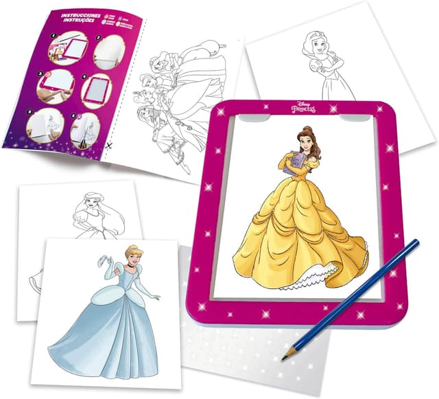 Detalle de Tavolo luminoso Educa per Principesse Disney (20006) con adesivi e modelli, da 5 anni