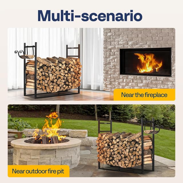 Thumbnail 5 de VIVOHOME 3ft heavy duty firewood rack with kindling holder 🪵