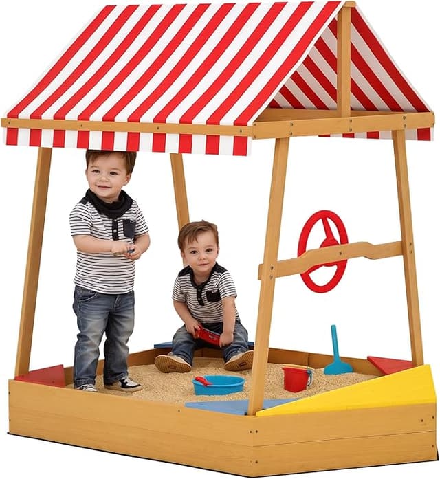 Imagen de AIYAPLAY Arenero Infantil Barco con Toldo y Asientos 🚤 en OfertitasTOP