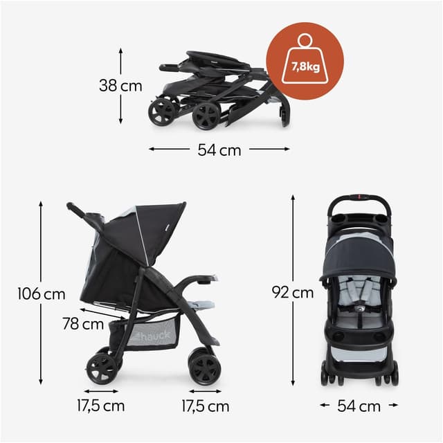 Detalle de Hauck Shopper Neo II Caviar/Silver Lightweight Pushchair with Snack Tray, Cup Holder & Raincover