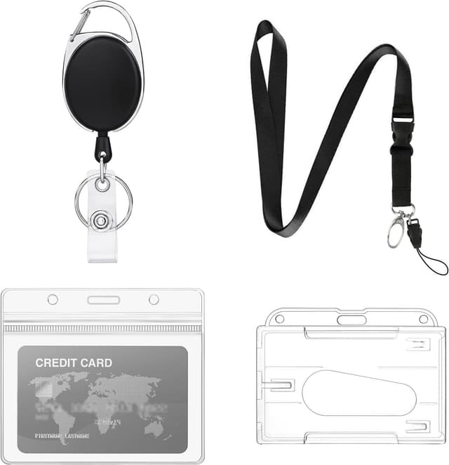 Detalle de Vicloon Porta Badge Retrattile 4 pezzi con cordino: porta ID da collo impermeabile e rigido trasparente