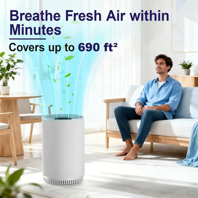 Detalle de AIUZLK KJ80 3-Stage H13 HEPA Air Purifier for Bedroom (22dB Quiet, Night Light, Timing)
