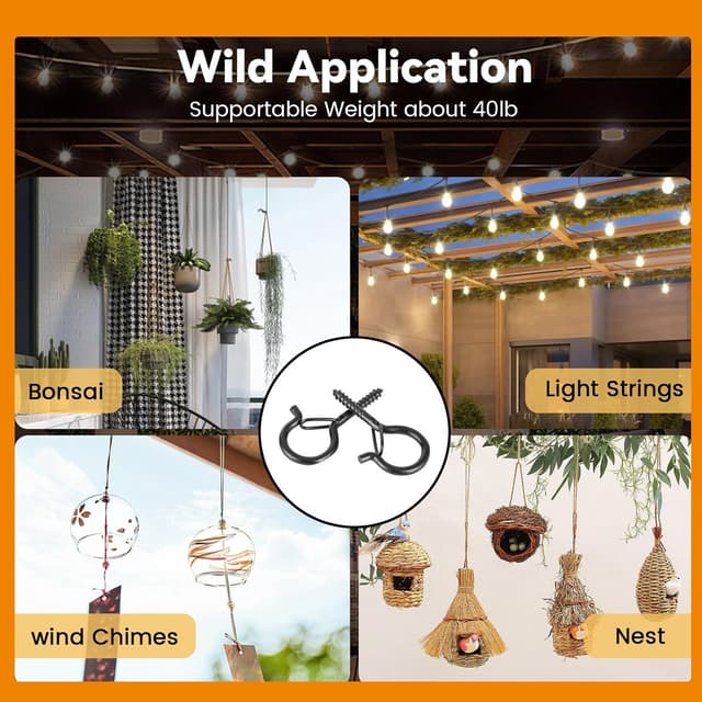 Detalle de TAIHUIMY Screw Hooks for Outdoor String Lights (Q-Hanger Clips) with Safety Buckle – 24 pack