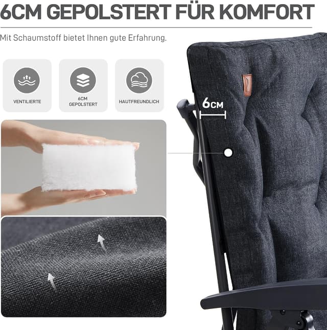 Detalle de EVER ADVANCED Campingstuhl faltbar mit 4-fach verstellbarer Rückenlehne bis 150 kg