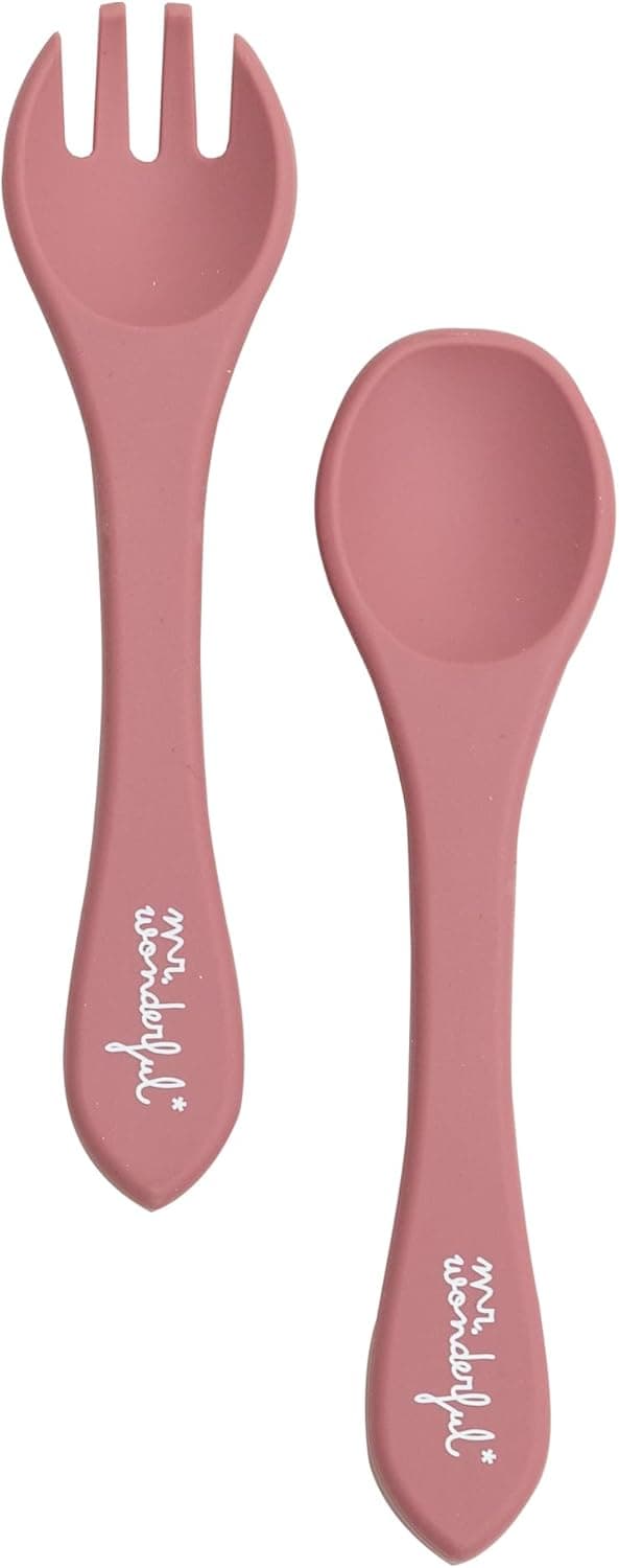 Imagen de Mr. Wonderful Set cubiertos silicona bebé Rosa 🍽️ en OfertitasTOP