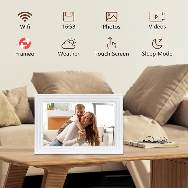 Detalle de Golony WLAN Digitaler Bilderrahmen Frameo 10,1 Zoll (1280×800) IPS-Touch, 16 GB – weiß