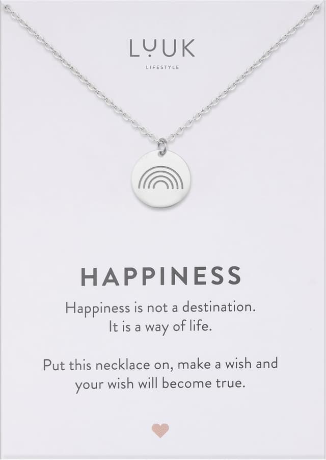Detalle de LUUK LIFESTYLE collana in acciaio con ciondolo arcobaleno e dedica HAPPINESS