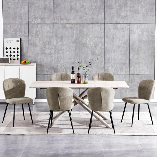 Detalle 2 de Set di 8 sedie ANVOFONG imbottite per sala da pranzo e cucina con gambe in metallo nero, schienale in tessuto Moka