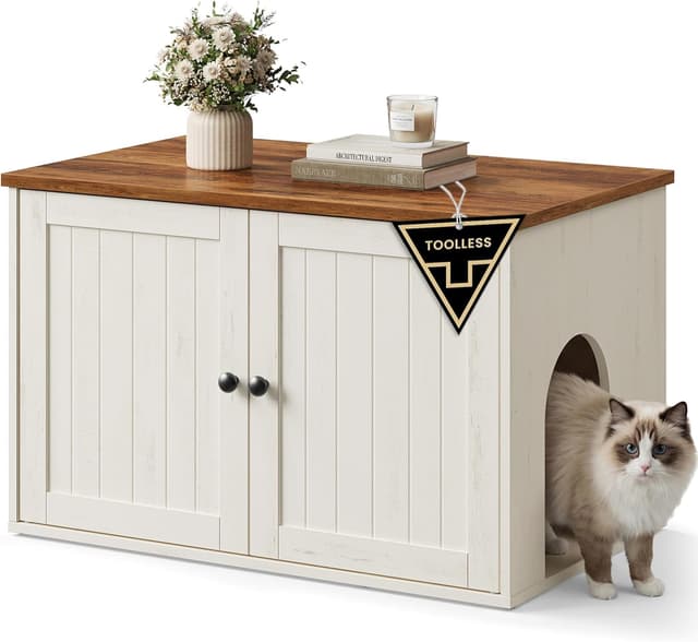 Detalle de SONGMICS HOME PCL233WJ05 : meuble litière pour chat avec assemblage ultra-rapide