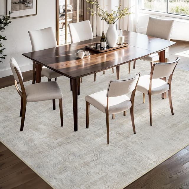 Detalle de PureCozy Beige-Grau Teppich für Wohnzimmer, 160x230 – kurzflorig, waschbar und rutschfest