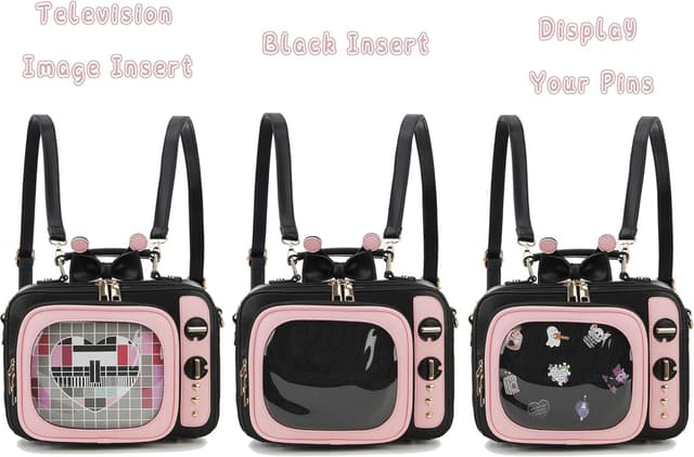 Detalle de fancybag Ita Damen TV-Shoulder-Bag im Retro-TV-Design mit transparentem Frontfach