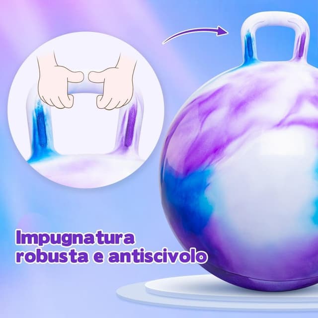 Detalle 2 de U&C Planet Hüpfball für Kinder (Wolke violett), aufblasbarer Hopperball mit Pumpe, 55 cm, bis 150 kg