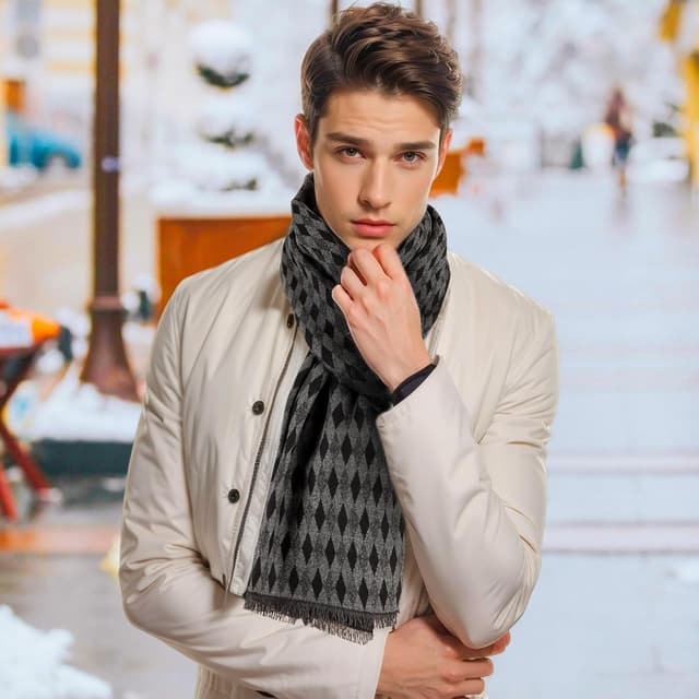 Detalle de Lamca Men’s Cashmere-Like Soft Winter Scarf (180 x 33 cm) – warm, lightweight and classic check design