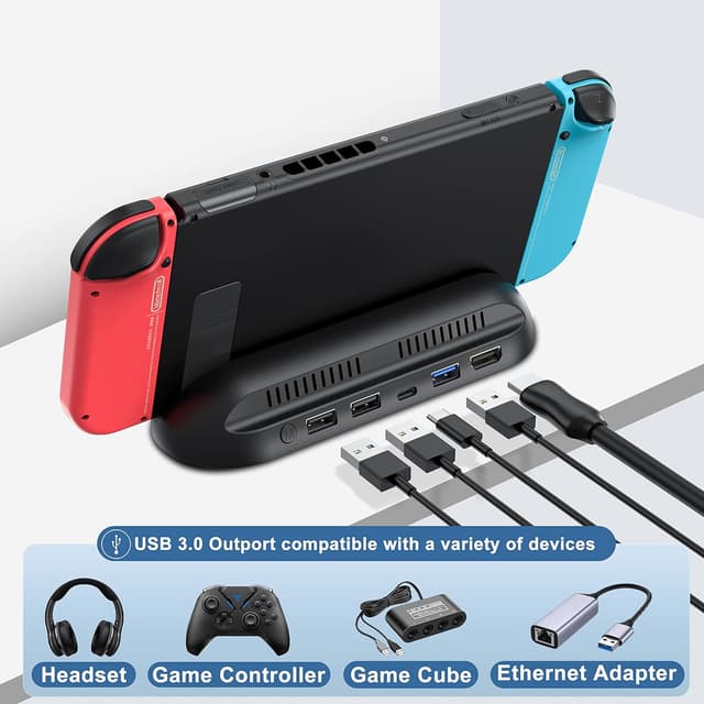 Detalle de 5 in 1 Switch Dock TV Adapter for Nintendo Switch OLED – HDMI, USB 3.0 and USB-C charging (Type‑C connect)