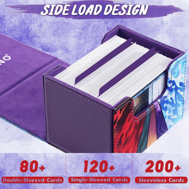 Detalle de UAONO Card Deck Box für MTG: Kartenbox für bis zu 120+ Sleeved Commander Deck (PU-Leder, Magnetverschluss, 2 Divider) – Schwarz/„Lotus“