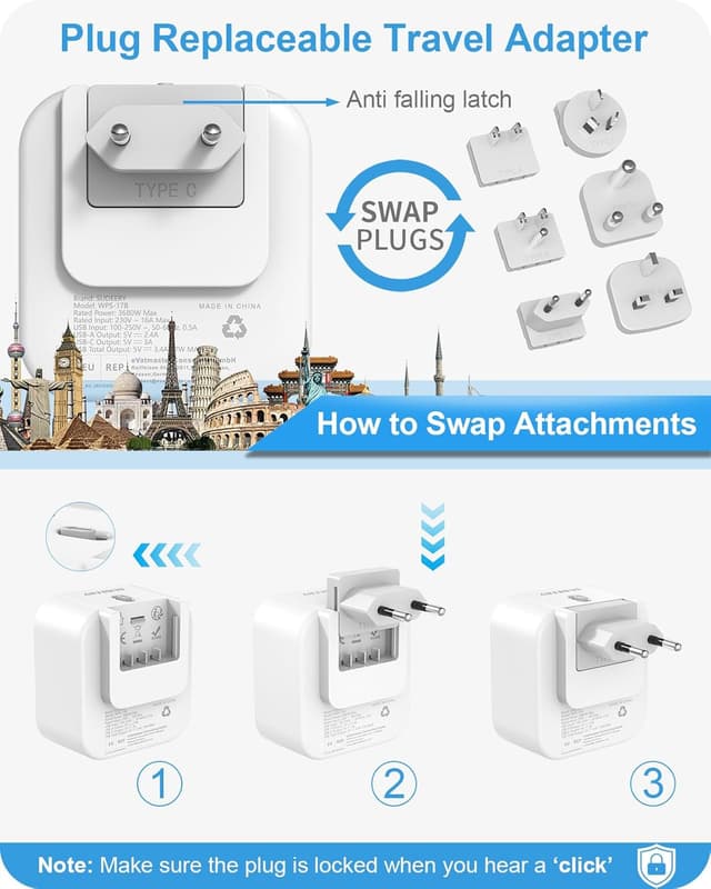 Thumbnail 4 de Universal Reiseadapter 6‑in‑1 mit 2 USB‑A & 2 USB‑C 🌍