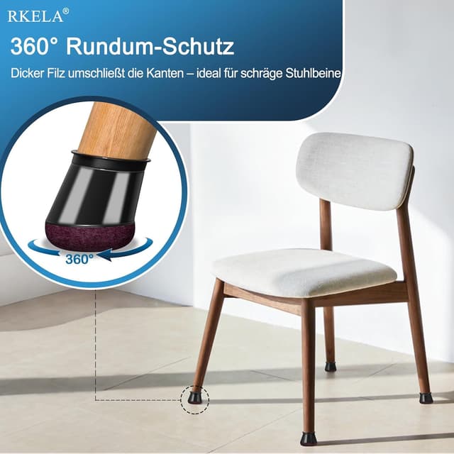 Detalle de Stuhlbeinkappen Schwarz Klein – 16 Silikon-Filzgleiter für runde Beine (14–20 mm)