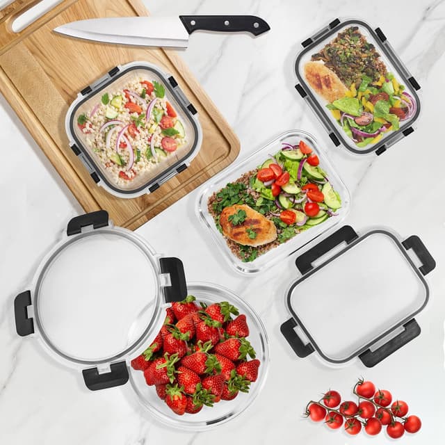 Detalle de Sorbus 16pc Glass Meal Prep Containers Set (8 x 32oz) with Airtight Lids