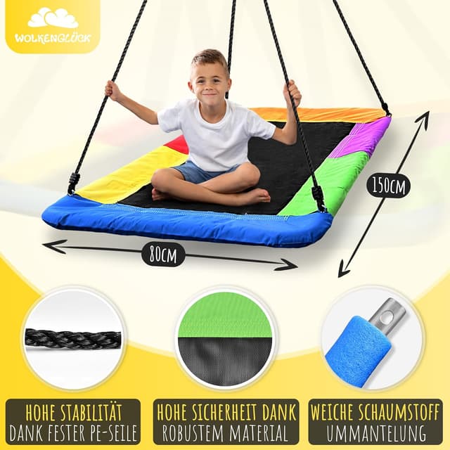 Detalle 2 de WOLKENGLÜCK® 3-in-1 Nestschaukel eckig (150 x 80 cm) mit Höhenverstellung bis 200 kg