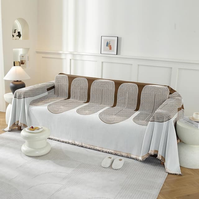 Detalle 2 de YSTELLAA Copridivano 3 Posti 180×340 cm, telo universale quattro stagioni antimacchia Caffè Scuro-Arc