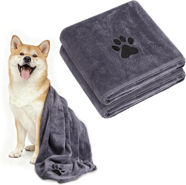 Detalle de Adiwo 2er-Set Hunde-Handtücher (100 × 50 cm) – extra saugfähig, schnell trocknende Mikrofaser in Grau