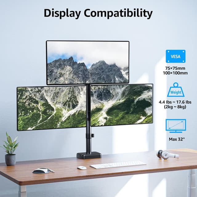Detalle de MOUNTUP Monitor-Halterung für 3 Monitore EU6013A (bis 32"), dreifacher Monitorarm mit Höhenverstellung