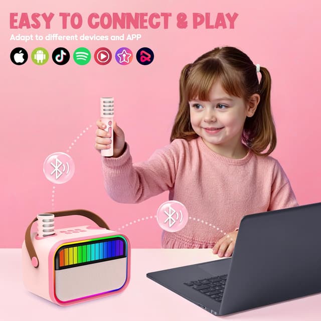 Thumbnail 6 de Ankuka Kids & Adults Karaoke Machine with Bluetooth Speaker and 2 Wireless Microphones (Pink)