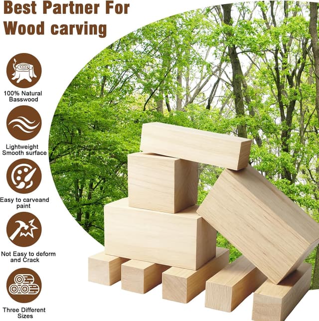 Detalle de Schnitzholz Linde 22er-Pack Holzklötzchen (3 Größen) zum Schnitzen & Basteln