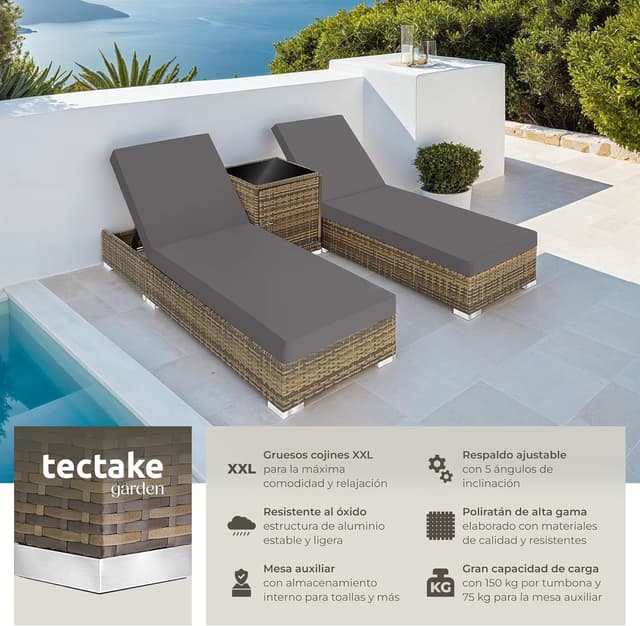 Thumbnail 1 de tectake® Set 2 tumbonas ratán con mesa