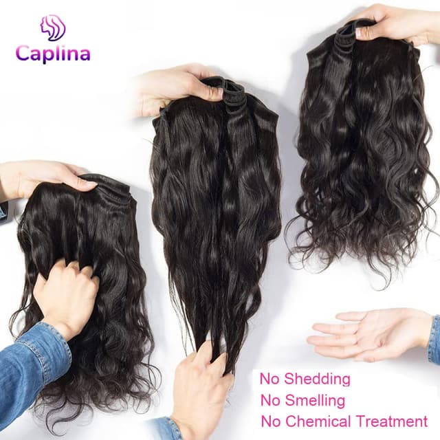 Detalle 2 de Caplina 16A Brazilian Virgin Hair Body Wave Bundles (4 Bundles) – Unprocessed Natural Black, 16–20 Inches