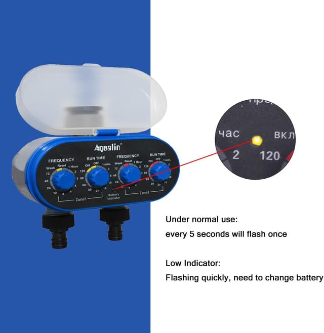 Detalle 2 de Aqualin Hose Water Timer (Blue) electronic watering controller with two outlets