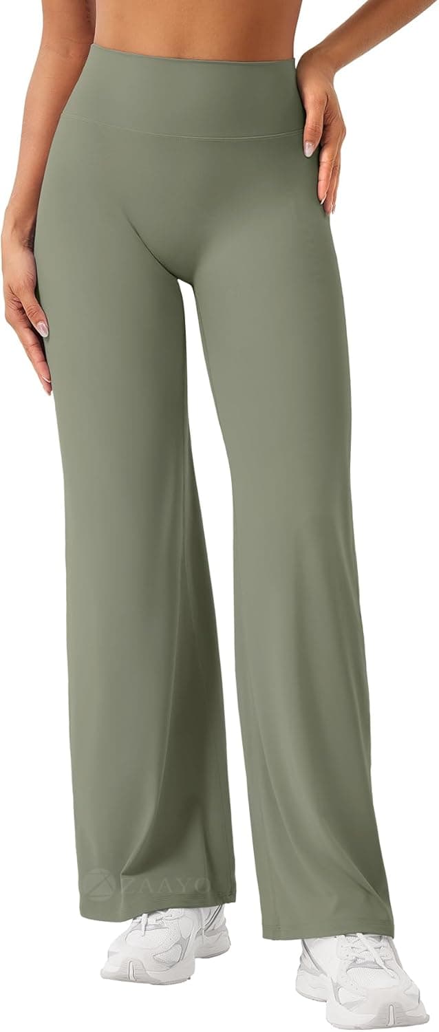 Detalle de ZAAYO Nahtlose Straight-Leg Leggings mit hoher Taille – Flared Yoga Pants für Damen, Regular/Lang/Extra Lang