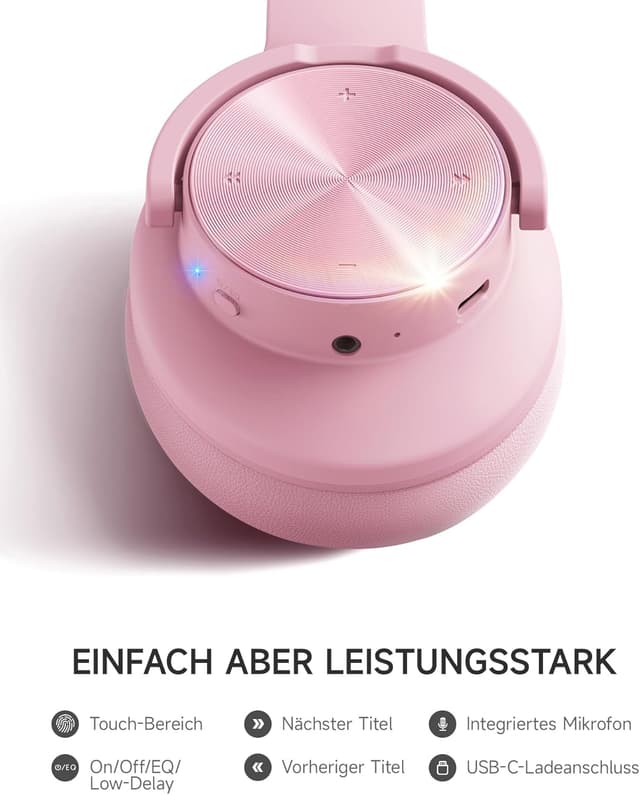 Thumbnail 6 de Picun B8 Bluetooth-Kopfhörer kabellos (On-Ear/Over-Ear), 3 EQ-Modi, Freisprechen und bis zu 120 Stunden Akku – Rosa