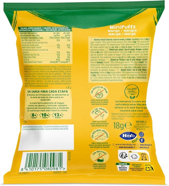 Thumbnail 2 de Hero Solo Minipuffs de Mango 🍃 Bio y Ecológicos, Pack de 10