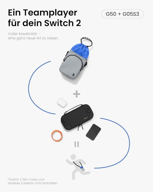 Detalle 2 de tomtoc JoyCarry Sling Umhängetasche für Nintendo Switch 2 Slim Case – leicht mit Zubehörfach